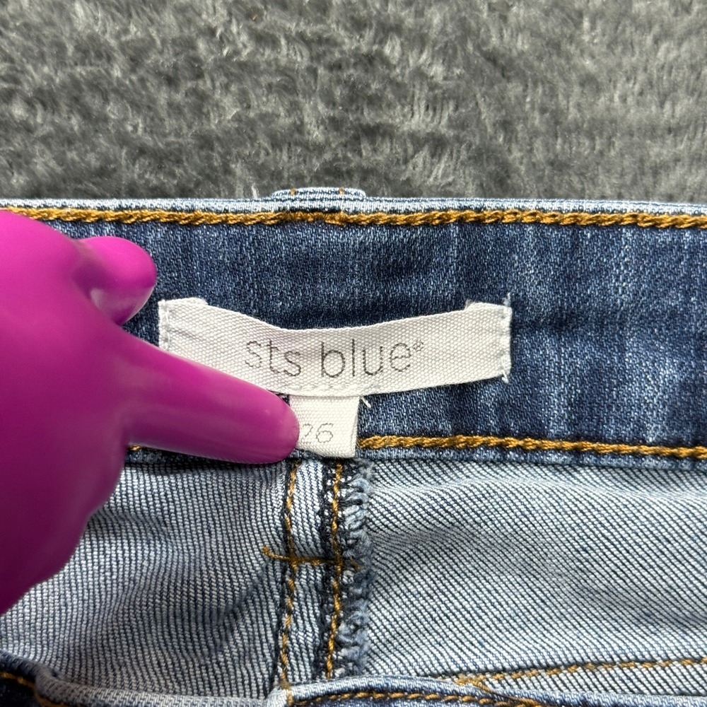 STS Blue Distressed Frayed Hem Ankle Skinny Jeans Denim Womens Size 26 - Picture 3 of 15